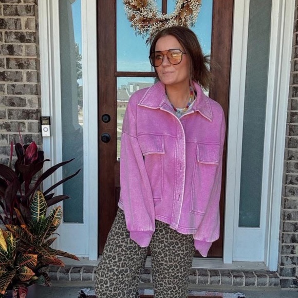 Mineral Wash Pink Shacket - Picture 1 of 2